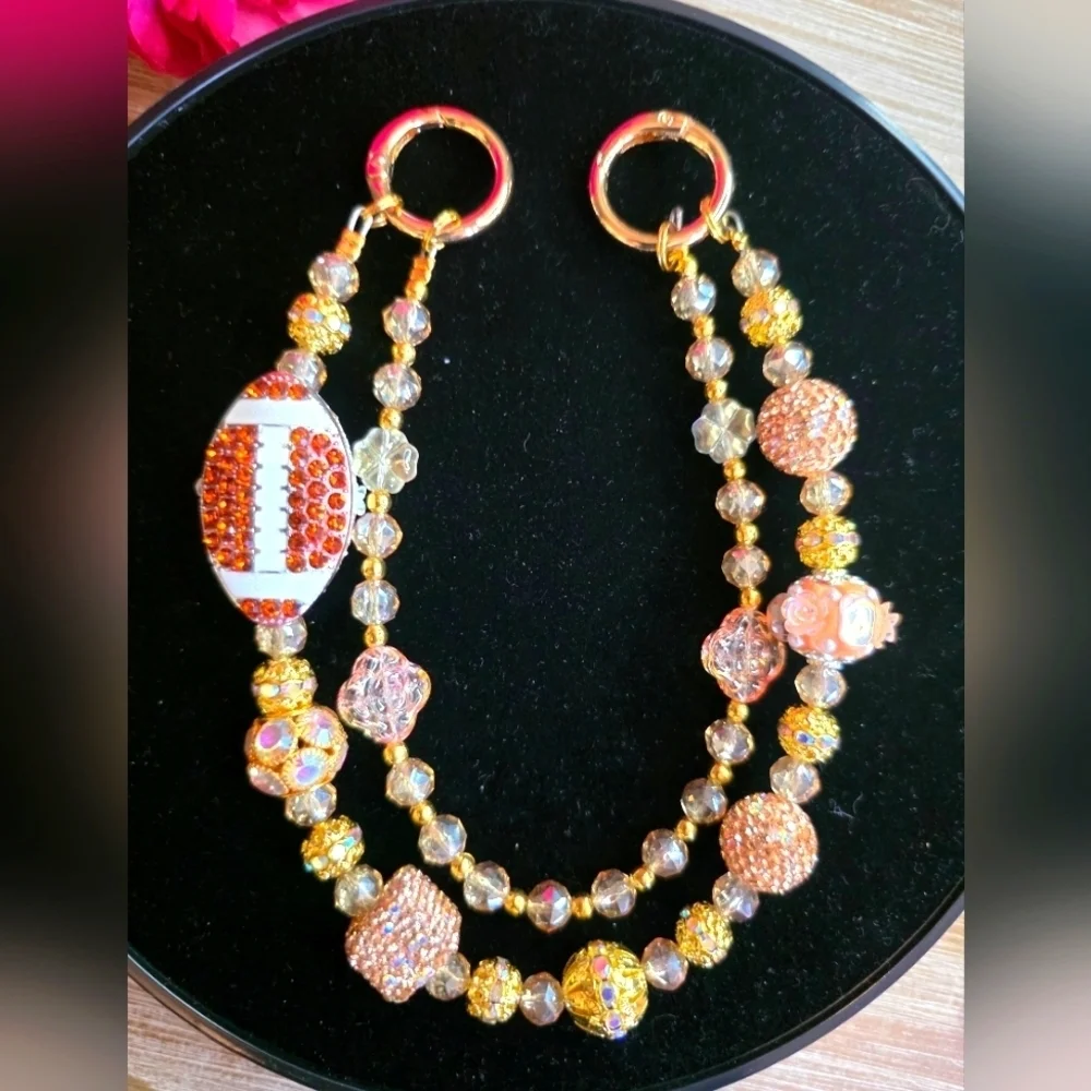 Sparkly Football Glam Beaded Bag Charm / Keychain